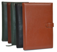 green, black, tan and camel leather journals